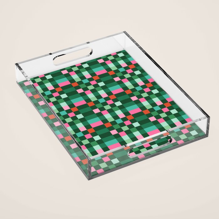 Christmas Checks Pattern - Green Red and Pink Acrylic Tray Gallery Image 1