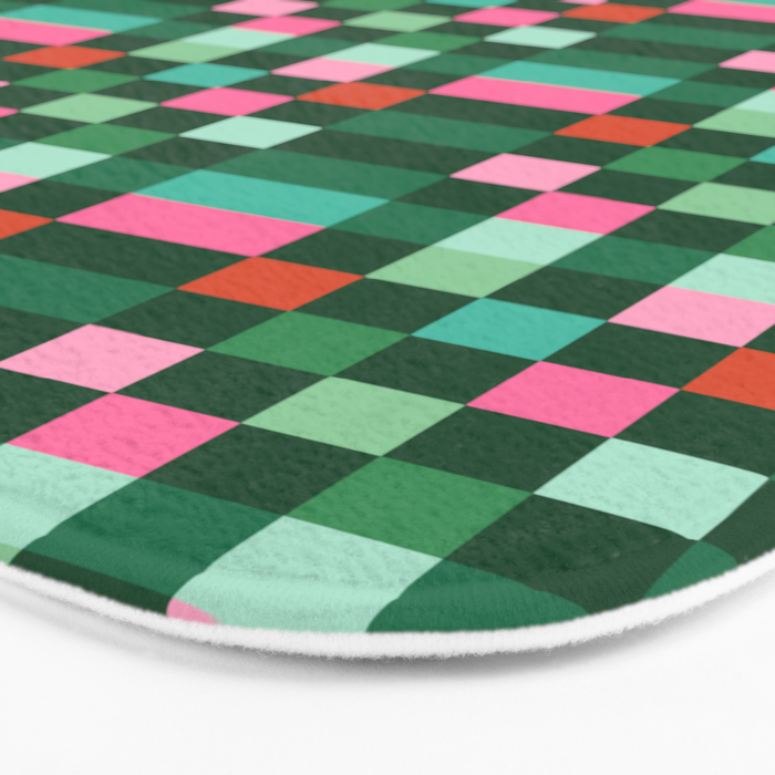 Christmas Checks Pattern - Green Red and Pink Bath Mat Gallery Image 3