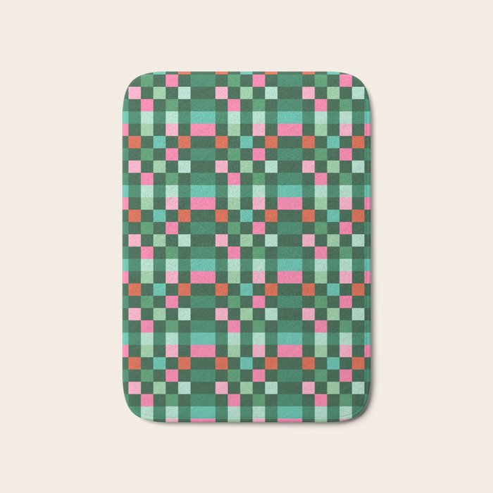 Christmas Checks Pattern - Green Red and Pink Bath Mat Gallery Image 1