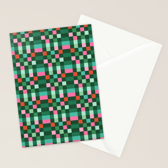 Christmas Checks Pattern - Green Red and Pink Stationery Card Gallery Image 2