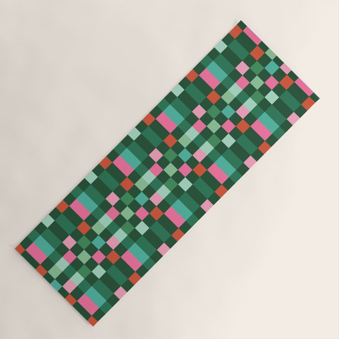 Christmas Checks Pattern - Green Red and Pink Yoga Mat Gallery Image 1