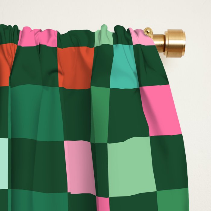 Christmas Checks Pattern - Green Red and Pink Window Curtain Gallery Image 2