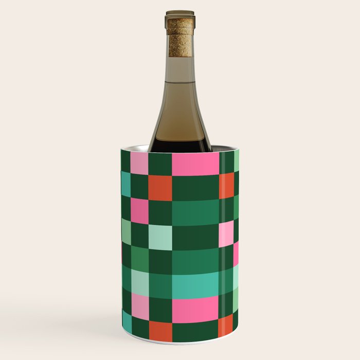 Christmas Checks Pattern - Green Red and Pink Wine Chiller Gallery Image 2