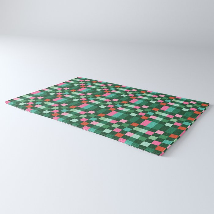 Christmas Checks Pattern - Green Red and Pink Rug Gallery Image 3