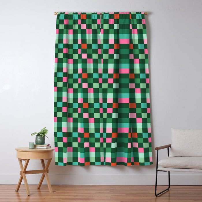 Christmas Checks Pattern - Green Red and Pink Window Curtain Gallery Image 5