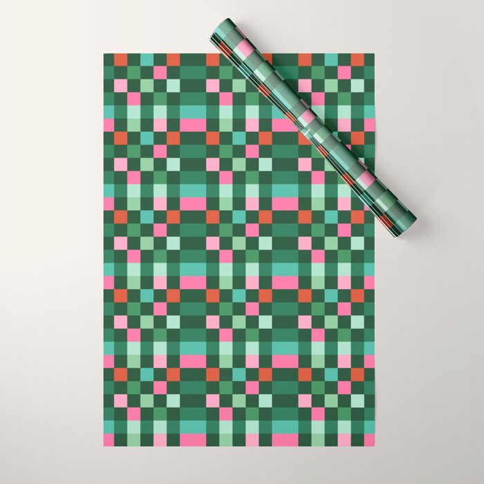 Christmas Checks Pattern - Green Red and Pink Wrapping Paper Gallery Image 1