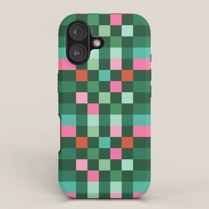 Christmas Checks Pattern - Green Red and Pink iPhone Case Gallery Image 1