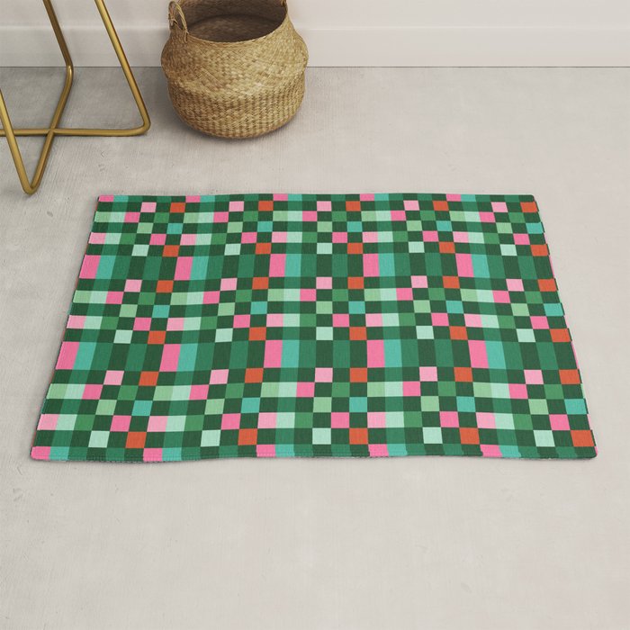 Christmas Checks Pattern - Green Red and Pink Rug Gallery Image 1