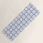 Retro Daisy Flower Checker in Blue  Yoga Mat Gallery Image 1