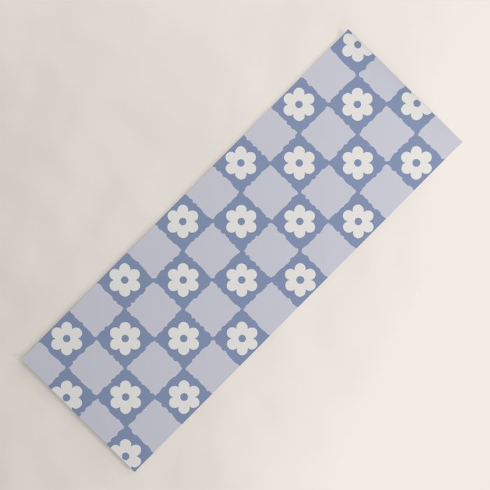 Retro Daisy Flower Checker in Blue  Yoga Mat Gallery Image 1