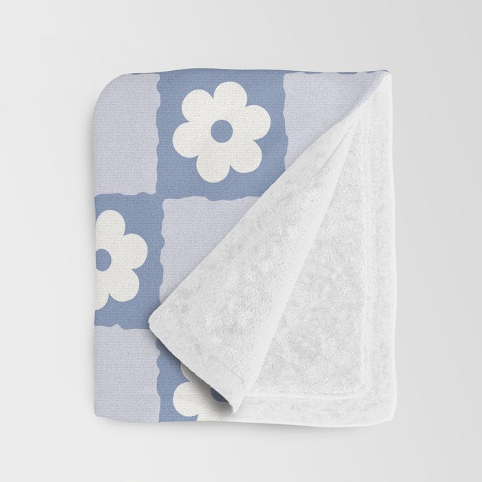 Retro Daisy Flower Checker in Blue  Throw Blanket Gallery Image 3