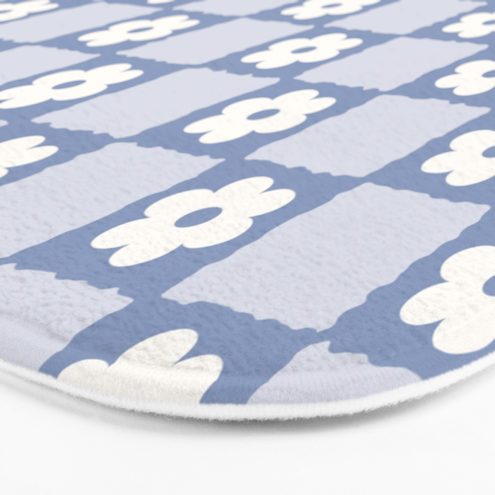 Retro Daisy Flower Checker in Blue  Bath Mat Gallery Image 3