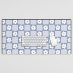 Retro Daisy Flower Checker in Blue  Desk Mat Gallery Image 1