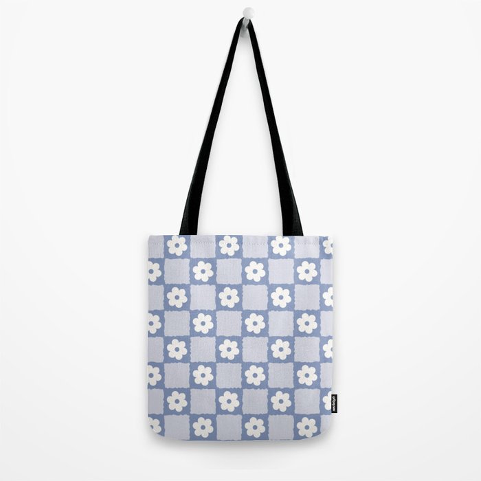 Retro Daisy Flower Checker in Blue  Tote Bag Gallery Image 2