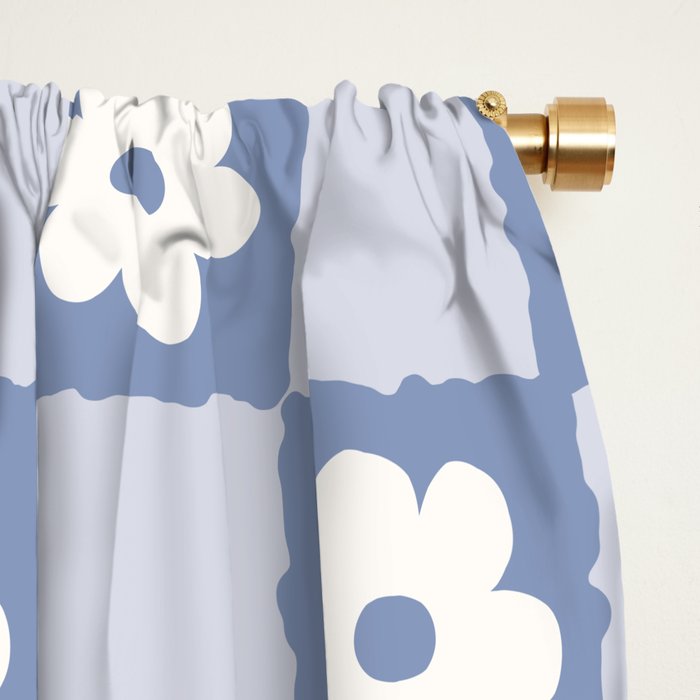 Retro Daisy Flower Checker in Blue  Window Curtain Gallery Image 2