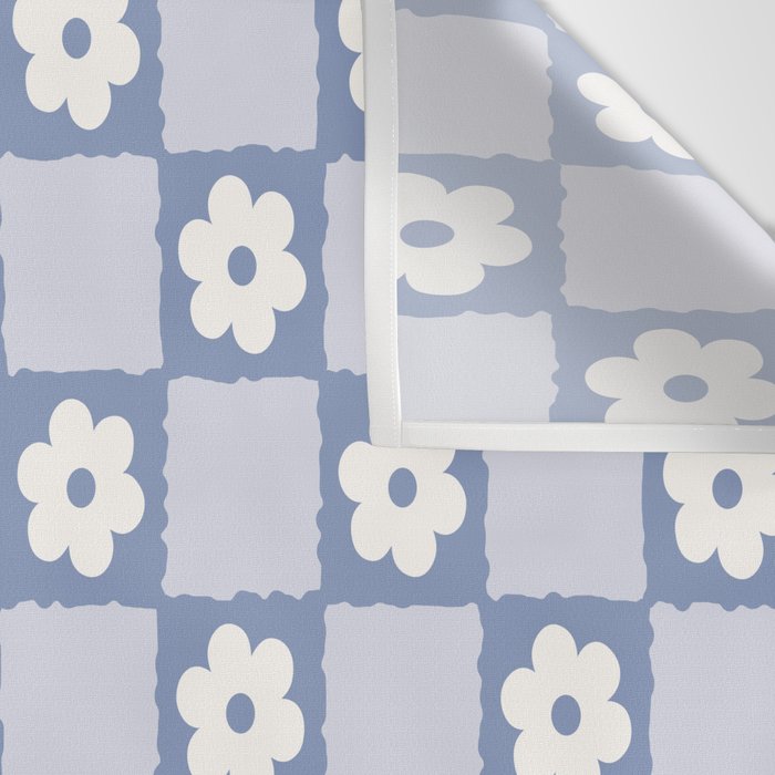 Retro Daisy Flower Checker in Blue  Wall Tapestry Gallery Image 3