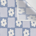 Retro Daisy Flower Checker in Blue  Wall Tapestry Gallery Image 3