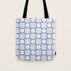 Retro Daisy Flower Checker in Blue  Tote Bag Gallery Image 1