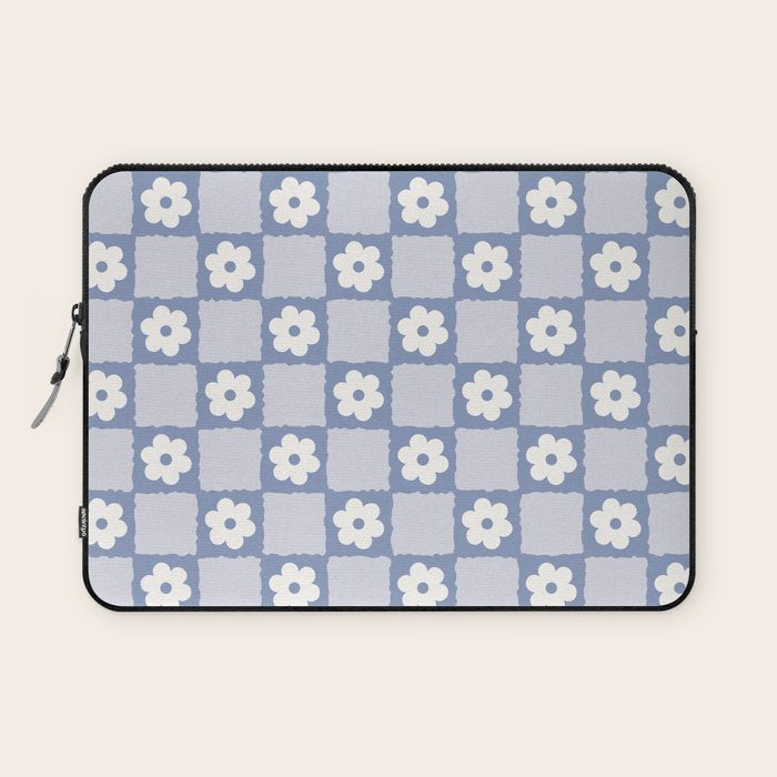 Retro Daisy Flower Checker in Blue  Laptop Sleeve Gallery Image 1
