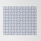 Retro Daisy Flower Checker in Blue  Throw Blanket Gallery Image 2