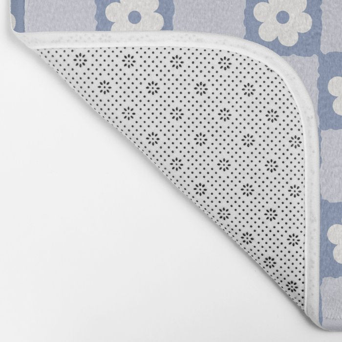 Retro Daisy Flower Checker in Blue  Bath Mat Gallery Image 2