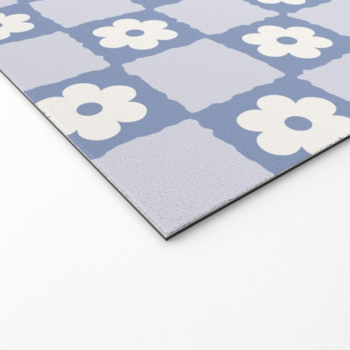 Retro Daisy Flower Checker in Blue  Welcome Mat Gallery Image 2