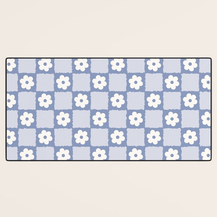 Retro Daisy Flower Checker in Blue  Desk Mat Gallery Image 3