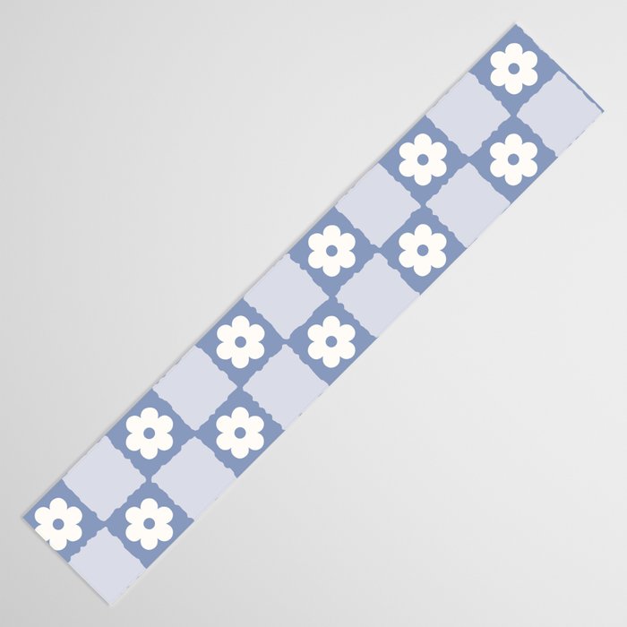 Retro Daisy Flower Checker in Blue  Table Runner Gallery Image 3