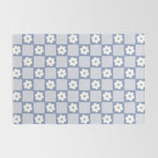Retro Daisy Flower Checker in Blue  Rug Gallery Image 2