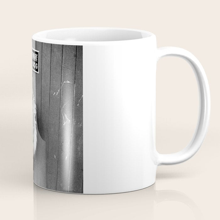 Beware of Dog black and white photograph of attack lion humorous black and white photography Coffee Mug Gallery Image 1