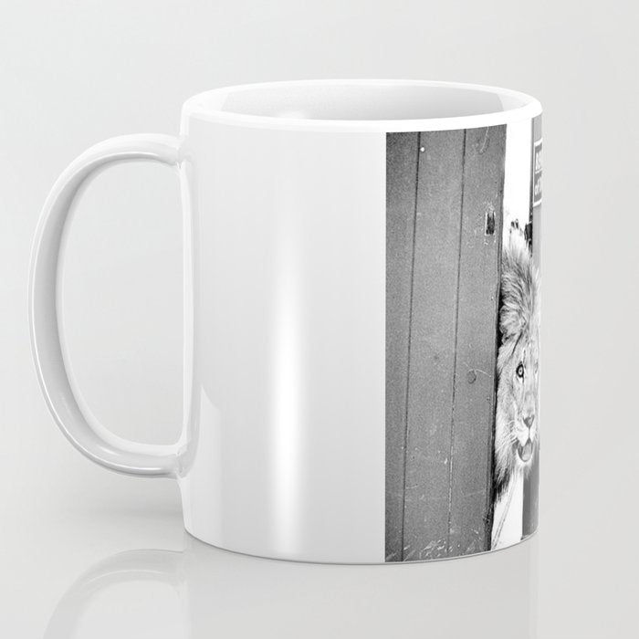 Beware of Dog black and white photograph of attack lion humorous black and white photography Coffee Mug Gallery Image 3