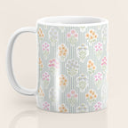 Ditsy Flower Sticker Bouquets on Blue and Cream Pinstripes Coffee Mug Gallery Image 3