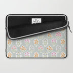 Ditsy Flower Sticker Bouquets on Blue and Cream Pinstripes Laptop Sleeve Gallery Image 2