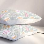 Ditsy Flower Sticker Bouquets on Blue and Cream Pinstripes Pillow Sham Gallery Image 3