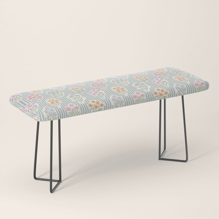 Ditsy Flower Sticker Bouquets on Blue and Cream Pinstripes Bench Gallery Image 1