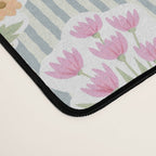 Ditsy Flower Sticker Bouquets on Blue and Cream Pinstripes Desk Mat Gallery Image 4
