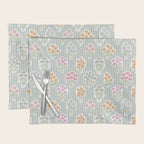 Ditsy Flower Sticker Bouquets on Blue and Cream Pinstripes Placemat Gallery Image 1