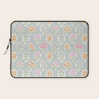 Ditsy Flower Sticker Bouquets on Blue and Cream Pinstripes Laptop Sleeve Gallery Image 1