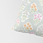 Ditsy Flower Sticker Bouquets on Blue and Cream Pinstripes Pillow Sham Gallery Image 4