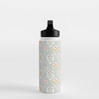 Ditsy Flower Sticker Bouquets on Blue and Cream Pinstripes Water Bottle Gallery Image 3
