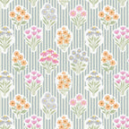 Ditsy Flower Sticker Bouquets on Blue and Cream Pinstripes Coffee Mug Gallery Image 2