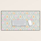 Ditsy Flower Sticker Bouquets on Blue and Cream Pinstripes Desk Mat Gallery Image 1