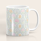 Ditsy Flower Sticker Bouquets on Blue and Cream Pinstripes Coffee Mug Gallery Image 1