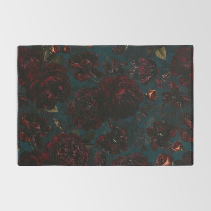 Vintage Black Dramatic Glamour Autumn Romanticism: Maximalism Moody Florals - Grand Millennial Midnight burgundy Roses Black Roses Bouquets and Nostalgic Gothic Mystic Flowers Rug Gallery Image 2