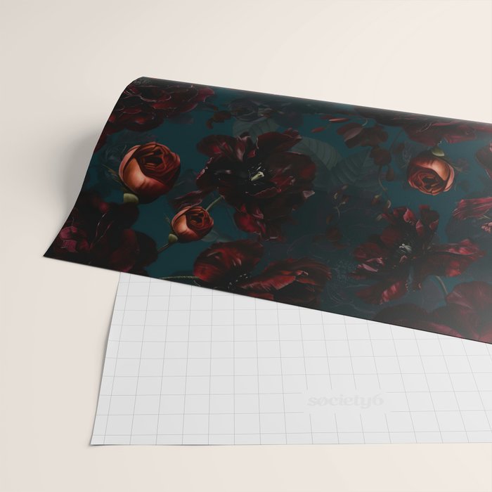 Vintage Black Dramatic Glamour Autumn Romanticism: Maximalism Moody Florals - Grand Millennial Midnight burgundy Roses Black Roses Bouquets and Nostalgic Gothic Mystic Flowers Wrapping Paper Gallery Image 2