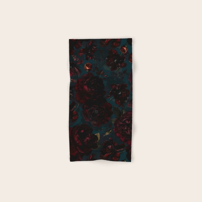 Vintage Black Dramatic Glamour Autumn Romanticism: Maximalism Moody Florals - Grand Millennial Midnight burgundy Roses Black Roses Bouquets and Nostalgic Gothic Mystic Flowers Bath Towel Gallery Image 1