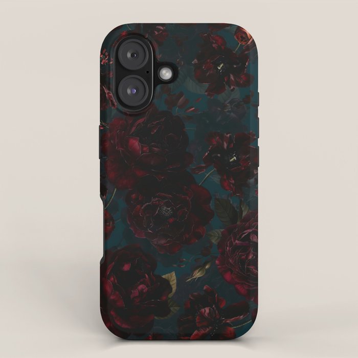 Vintage Black Dramatic Glamour Autumn Romanticism: Maximalism Moody Florals - Grand Millennial Midnight burgundy Roses Black Roses Bouquets and Nostalgic Gothic Mystic Flowers iPhone Case Gallery Image 1
