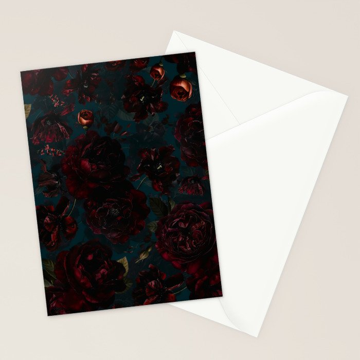 Vintage Black Dramatic Glamour Autumn Romanticism: Maximalism Moody Florals - Grand Millennial Midnight burgundy Roses Black Roses Bouquets and Nostalgic Gothic Mystic Flowers Stationery Card Gallery Image 2