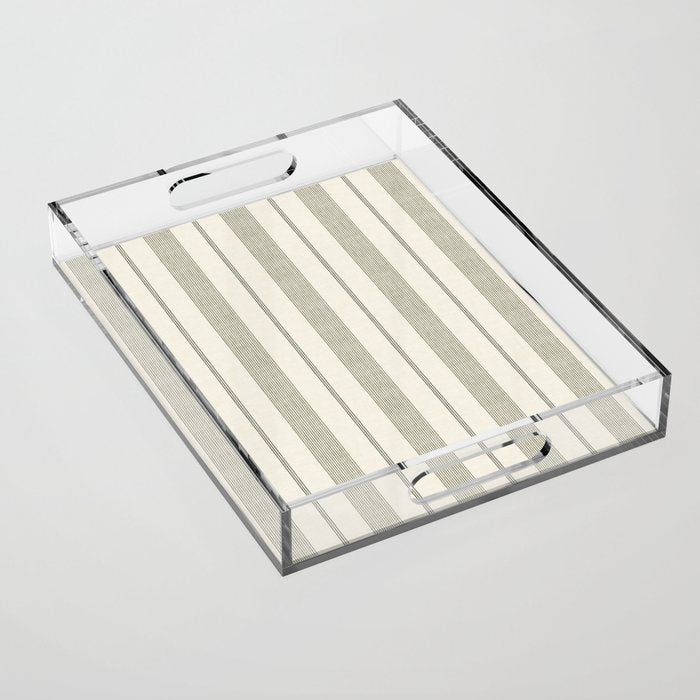 ivy stripes - cream and olive green Acrylic Tray Gallery Image 1