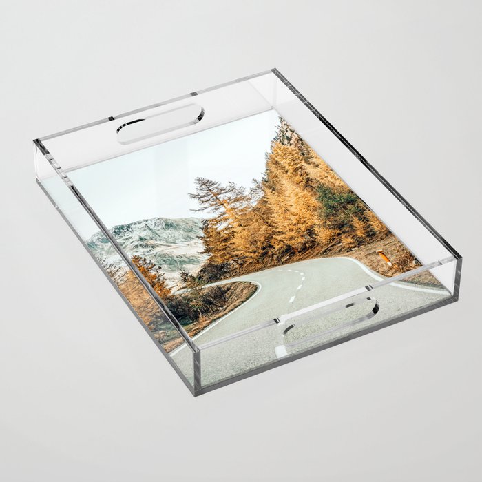 Snow + Golden Pine Photography Landscape Wall Decor, Scenic Nature Acrylic Tray Gallery Image 1